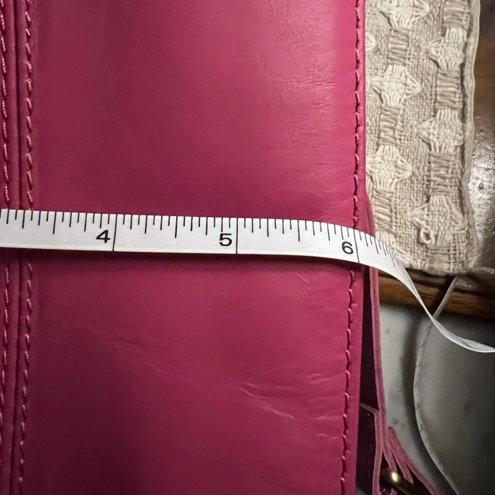 WESTON COLE Full Grain Buffalo Leather Zip Top Laptop Tote Adjustable Strap Pink